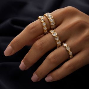 Vintage Minimalist 18K Gold Plated Stainless Steel Round Rectangle Heart TearDrop Zircon <b>Stack</b> <b>Rings</b> for Wedding Engagement - Product Image 2