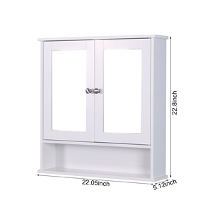 Gabinete de Baño Blanco para Montar en la Pared con 2 Puertas con Espejo y Estante Ajustable - Product Image 2