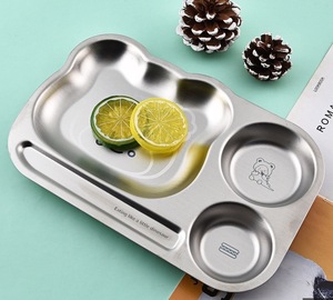 304ステンレス鋼ランチプレート環境にやさしいコンパートメントトレイ子供用学校食器 - Product Image 4