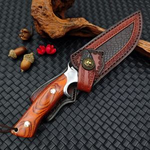 Cuchillo de Camping de Hoja Fija de Acero Inoxidable de Alta Calidad, Punta Recta, Mango de Madera, 200mm, HK OEM, Ideal para Derrotar Enemigos - Product Image 4