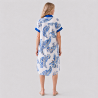 Robe chemise midi bleue à imprimé cachemire pour femme, manches courtes, col boutonné, vente en gros, marque privée, usine OEM ODM