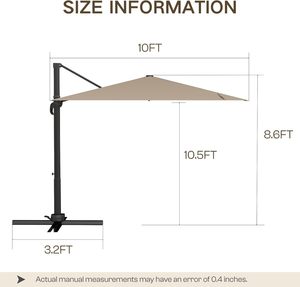 Sombrilla de Patio Cantilever de 10' x 10' con Base Incluida, Sombrilla Cuadrada Grande de Aluminio para Exteriores con Rotación de 360 Grados - Product Image 2