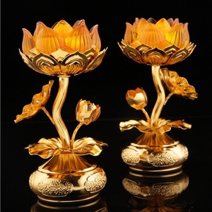 Candelabro di loto in lega dorata per altare di Buddha - Product Image 3
