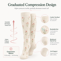 Chaussettes de compression florales personnalisées pour femmes 15-20 20-30 mmHg, hauteur genou, soutien gradué, OEM ODM Marque Privée