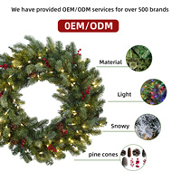 Guirlande de porte de Noël artificielle en PVC, faite à la main, écologique, pré-éclairée, avec aiguilles de pin et lumières LED