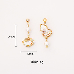 Vente en gros de boucles d'oreilles en argent 925 avec perle de <span class=keywords><strong>nacre</strong></span> naturelle dorée 24 carats, fermoir de sécurité en forme de citrouille, bijoux tendance pour femmes - Product Image 2