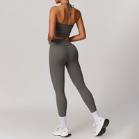 TZ8791-2 beau dos Yoga gilet avec pantalon taille haute Logo personnalisé licou cou costume de sport respirant Fitness Gear