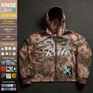 Sudadera con Capucha de Camuflaje con Estampado Digital Personalizada por Fabricante OEM, Estilo Urbano, Hombros Caídos, Corte Cuadrado, Sudadera con Cremallera para Hombre - Product Image 1
