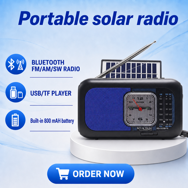 Factory OEM Custom Logo Solar Powered FM AM SW 3 Band Rechargeable Alarm Clock Flashlight USB TF BT MP3 Retro Portable Radio