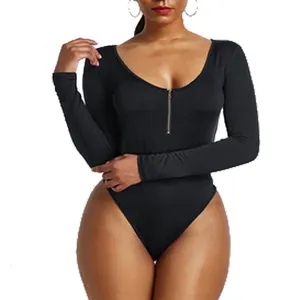 Tanga vücut şekillendirici fabrika toptan tek parça yumuşak shapewear sıkıştırma ekip boyun uzun kollu bodysuit FeelinGirl için