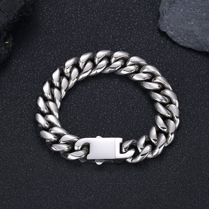 Pulsera cubana de acero inoxidable hip-hop transfronteriza, hebilla de resorte, molino redondo, pulsera de acero de titanio para hombre, joyería al por mayor - Product Image 1