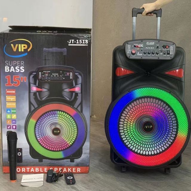 JT-1518 15 Inch Speaker Trolley Portable Speaker Outdoor Portable Bt Speaker With Led Display