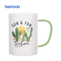 BestSub Vente en gros Tasse à café en verre givré personnalisée par sublimation 12oz/360ml Poignée de couleur arc-en-ciel Boisson Espresso Tasse en verre personnalisée