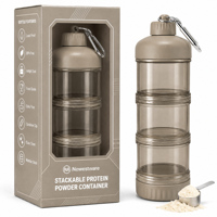 Conteneur de poudre protéinée OEM ODM avec mousqueton, boîte de rangement multicouche empilable pour suppléments, vente en gros en plastique