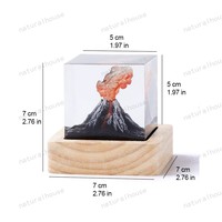 Lampe d'ambiance LED USB en résine en forme de cube de cristal volcanique 3D avec base en bois pour décoration intérieure et cadeau