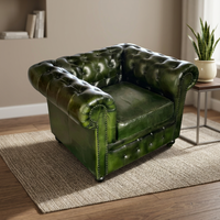 Canapé Chesterfield vintage en cuir à une place, rembourrage matelassé profond, structure en bois massif, fauteuil de salon de luxe, portable pour l'extérieur