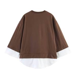 T-shirt surdimensionné à manches chauve-souris pour femme, col rond, tricoté, couleur unie, coupe ample, manches trois quarts, à porter en toutes saisons - Product Image 3