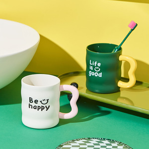 Mouthwash Cup Toothbrush Holder With Thick Base Solid Color English Letter Design For Personal Care Tools - Product Image 2