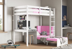 Modern Solid Wood High Sleeper with Futon & <b>Desk</b> <b>for</b> Kids <b>Bedroom</b> <b>White</b> - Product Image 6