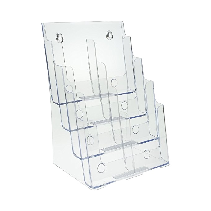 Large 4 Tier Magazine Organizer Brochure Holder Wall Mount or Counter Top Use Clear Acrylic