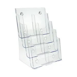 Large 4 Tier Magazine Organizer Brochure Holder Wall Mount or Counter Top Use Clear Acrylic