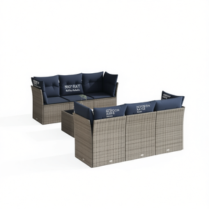 Conjunto de Sofás de Patio de Ratán Sintético Gris Noorat, 7 Plazas, Muebles de Exterior Duraderos, Estilo Contemporáneo - Product Image 1