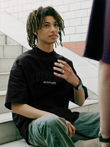 T-Shirt 260 in cotone pesante GSM con collo alto 100% cotone personalizzato ricamato Oversize T-Shirt con stampa gonfiata - Product Image 5