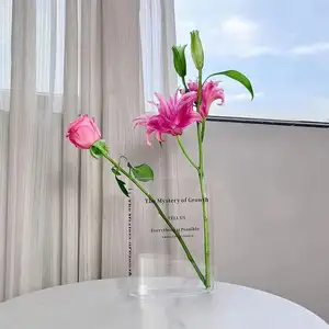 Toptan özelleştirilebilir ev dekor temizle şeffaf dikdörtgen dikdörtgen akrilik kitap şekilli çiçek vazo