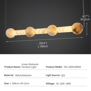 Modern Linear Alabaster Metal Pendant <b>Light</b> Luxury Minimalist Island Hanging Kitchen Bar LED Middle Adjustable Height Home <b>Decor</b> - Product Image 4