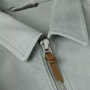 OEM Patch in pelle personalizzata da uomo verde Lime 100% cotone con cerniera in saia giacca classica da lavoro lavata - Product Image 5