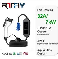 Nouvelle conception de chargeur portable pour véhicules électriques AC 32A 7kW, charge rapide avec prise CEE, utilisation à domicile et en extérieur, IP55 en cas de forte pluie
