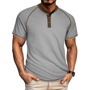 Chemise Henley à manches courtes pour homme, 100% coton, respirante, décontractée, haut d'été, manches raglan, boutons sur le devant - Product Image 1