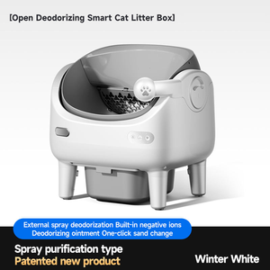 Litière Intelligente Désodorisante pour Chat avec Pulvérisation et Purification, Toilette pour Animaux à Changement de Sable en Un Clic, Blanc Hiver - Product Image 1