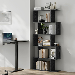 Libreria Industriale in Legno Nero a <span class=keywords><strong>5</strong></span> Ripiani, Scaffale Alto Fai-da-Te Impilabile, Libreria Stretta per Soggiorno e Studio - Product Image 2