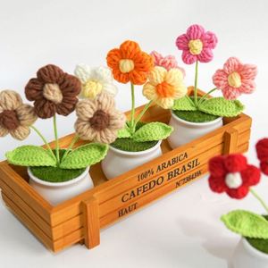 Ornements de bureau à domicile, décoration artificielle, plantes en pot de tournesol au crochet faites à la main - Product Image 2