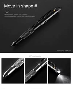 Stylo tactique d'extérieur en aluminium pour la défense personnelle - Outil multifonction avec lampe torche et brise-vitre pour hommes et femmes - Product Image 2
