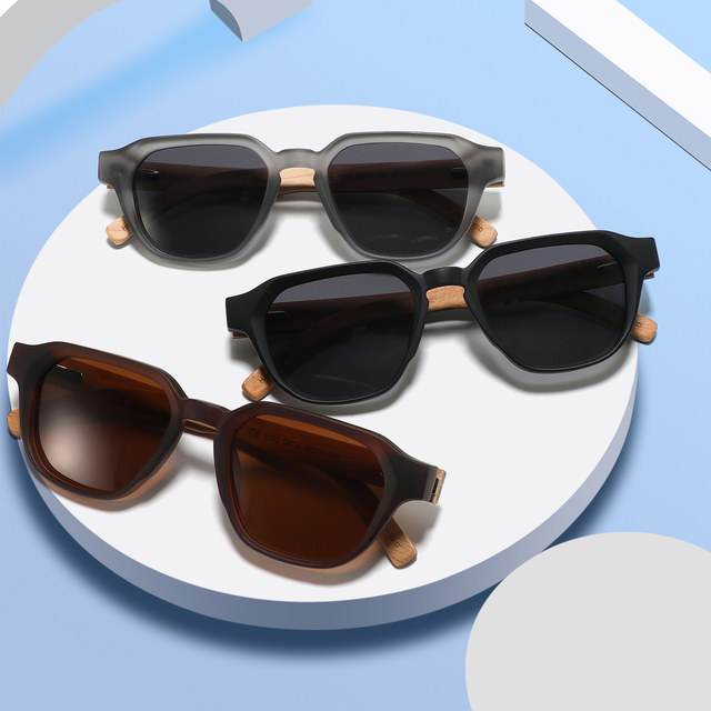 Fashion  Unisex High Quality Eco Friendly Square Frame Sunglasses Men Wooden Sunglasses TAC Polarized Sunglasses Custom Logo