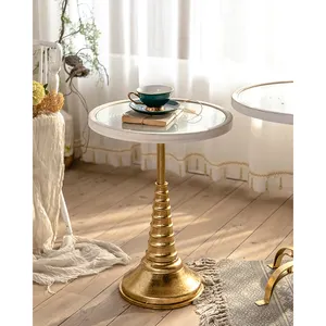 Tavolino rotondo in metallo dorato in stile nordico tavolino da caffè in vetro in ferro retrò