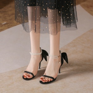 Heeled Sandals <b>Open</b> Toe Stiletto Heel High Heel Bow Decoration Pearl Chain Wedding Party Elegant Women's <b>Shoes</b> - Product Image 4