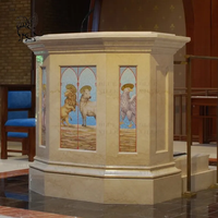 BLVE Personnalisé Moderne Style Européen Religieux Pierre Pape Discours Podium Marbre Église Chaire Autel