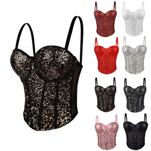 Débardeur Femme Été Soirée Chic à Fines Bretelles Épaules Dénudées Sexy Scintillant et Brillant Design Unique Vente en Gros - Product Image 1