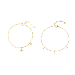 Pulsera de plata de ley 925 con perlas y ópalos de lujo, en oro de 18 quilates, para mujer, a la moda. - Product Image 1