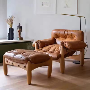 Chaise de salle à manger en <span class=keywords><strong>cuir</strong></span> de haute qualité, <span class=keywords><strong>fauteuil</strong></span> inclinable simple de style mid-century, <span class=keywords><strong>fauteuil</strong></span> en bois de relaxation - Product Image 6