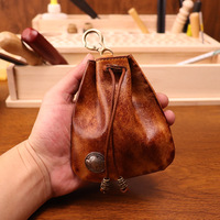 Nouvelle mini-clé universelle vintage en cuir pleine fleur tanné végétal, mini-sac à main unisexe