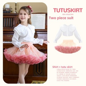 Conjunto de 2 Piezas para Niñas: <span class=keywords><strong>Camisa</strong></span> con Cuello con Volantes <span class=keywords><strong>y</strong></span> <span class=keywords><strong>Falda</strong></span> Tutú Degradada, Traje Dulce de Princesa para Cumpleaños, Ropa para Niñas Pequeñas al por Mayor - Product Image 1