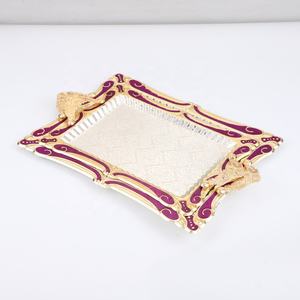 3 <b>PC</b> Greek Royal Serving Tea Tray <b>Set</b> Gold Handle - Product Image 3