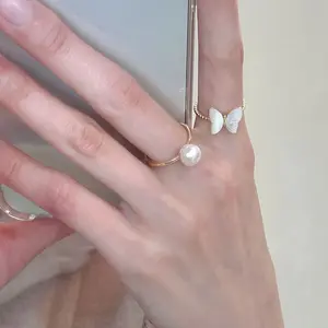 Niche Design High-end Unique Pearl Index Finger Butterfly Ring For Women Fashion Jewelry