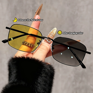Lunettes anti-reflets à monture en métal doré changeant de couleur pour les conducteurs de nuit, <span class=keywords><strong>design</strong></span> carré vintage pour une utilisation de jour comme de nuit - Product Image 3