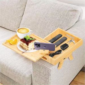 Nouveau <span class=keywords><strong>design</strong></span> : Organisateur de bras de canapé pliable en bois massif avec <span class=keywords><strong>plateau</strong></span> de 360° °   Support et support de téléphone/tablette <span class=keywords><strong>pivotant</strong></span> - Product Image 2