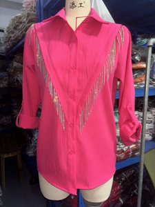 Camicia Elegante da <span class=keywords><strong>Donna</strong></span> Stile Western Personalizzata, Sexy e Casual, Manica Lunga con Colletto a Risvolto e Nappine, Paillettes Glitterate, Nera, 2026 - Product Image 3